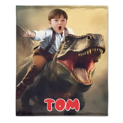 Free shipping✈️Custom Photo, Ride The Dinosaur Blanket - OLESA