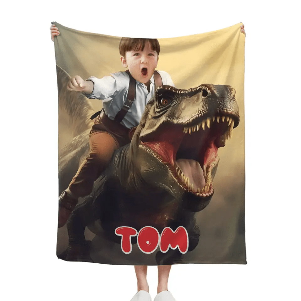 Free shipping✈️Custom Photo, Ride The Dinosaur Blanket - OLESA