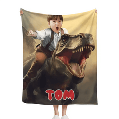 Free shipping✈️Custom Photo, Ride The Dinosaur Blanket - OLESA