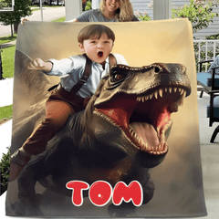 Free shipping✈️Custom Photo, Ride The Dinosaur Blanket - OLESA
