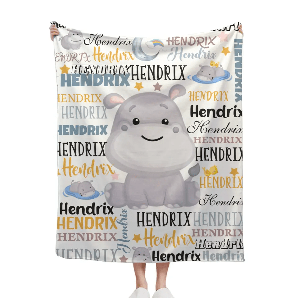Free shipping✈️Customized Name Baby Hippopotamus Blanket For Boys Girls Babies - OLESA
