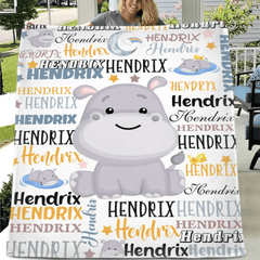 Free shipping✈️Customized Name Baby Hippopotamus Blanket For Boys Girls Babies - OLESA