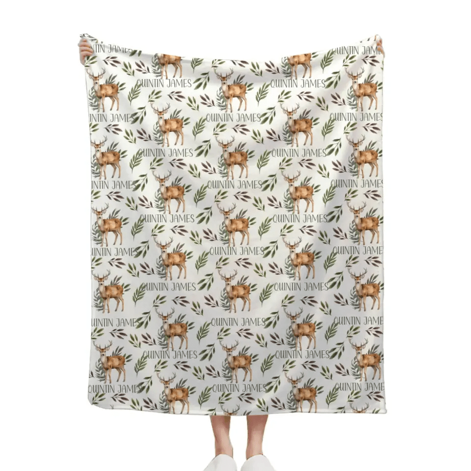 Free shipping✈️Deer Blanket for Boys, Customized Name Baby Boy Blanket, Gift for Baby - OLESA