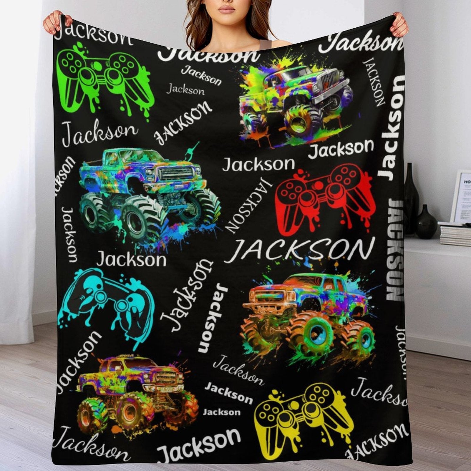 Free Shipping✈️Game Controller Truck Blanket, Gamer Gift for Kids Boys Teen Adults - OLESA