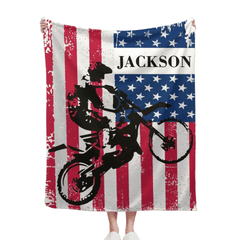 Free shipping✈️Personalized American Flag Motocross Custom Name Blanket - OLESA