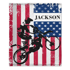 Free shipping✈️Personalized American Flag Motocross Custom Name Blanket - OLESA