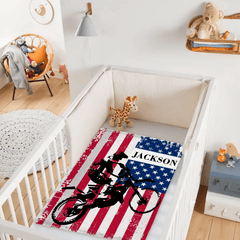 Free shipping✈️Personalized American Flag Motocross Custom Name Blanket - OLESA