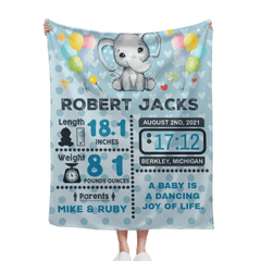 Free shipping✈️Personalized Baby Birth Stats Elephant Blanket for Boys Girls - OLESA