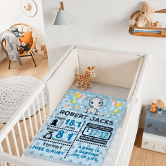 Free shipping✈️Personalized Baby Birth Stats Elephant Blanket for Boys Girls - OLESA