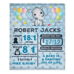 Free shipping✈️Personalized Baby Birth Stats Elephant Blanket for Boys Girls - OLESA