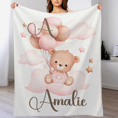 Free shipping✈️Personalized Balloon Bear Baby Name Blanket - OLESA