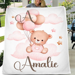 Free shipping✈️Personalized Balloon Bear Baby Name Blanket - OLESA