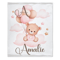 Free shipping✈️Personalized Balloon Bear Baby Name Blanket - OLESA