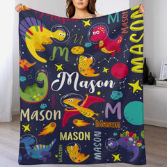 Free shipping✈️Personalized Outspace Dinosaur Blanket for Boys, Custom Name Blanket - OLESA