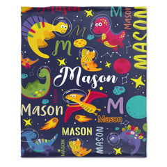 Free shipping✈️Personalized Outspace Dinosaur Blanket for Boys, Custom Name Blanket - OLESA