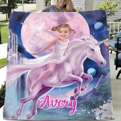Free shipping✈️Personalized Pink Dress Princess Ride Unicorn Blanket - OLESA
