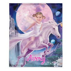 Free shipping✈️Personalized Pink Dress Princess Ride Unicorn Blanket - OLESA