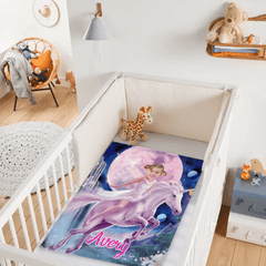 Free shipping✈️Personalized Pink Dress Princess Ride Unicorn Blanket - OLESA