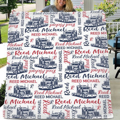Free shipping✈️Personalized Semi Truck Baby Boy Blanket, Trucker Name Blanket - OLESA