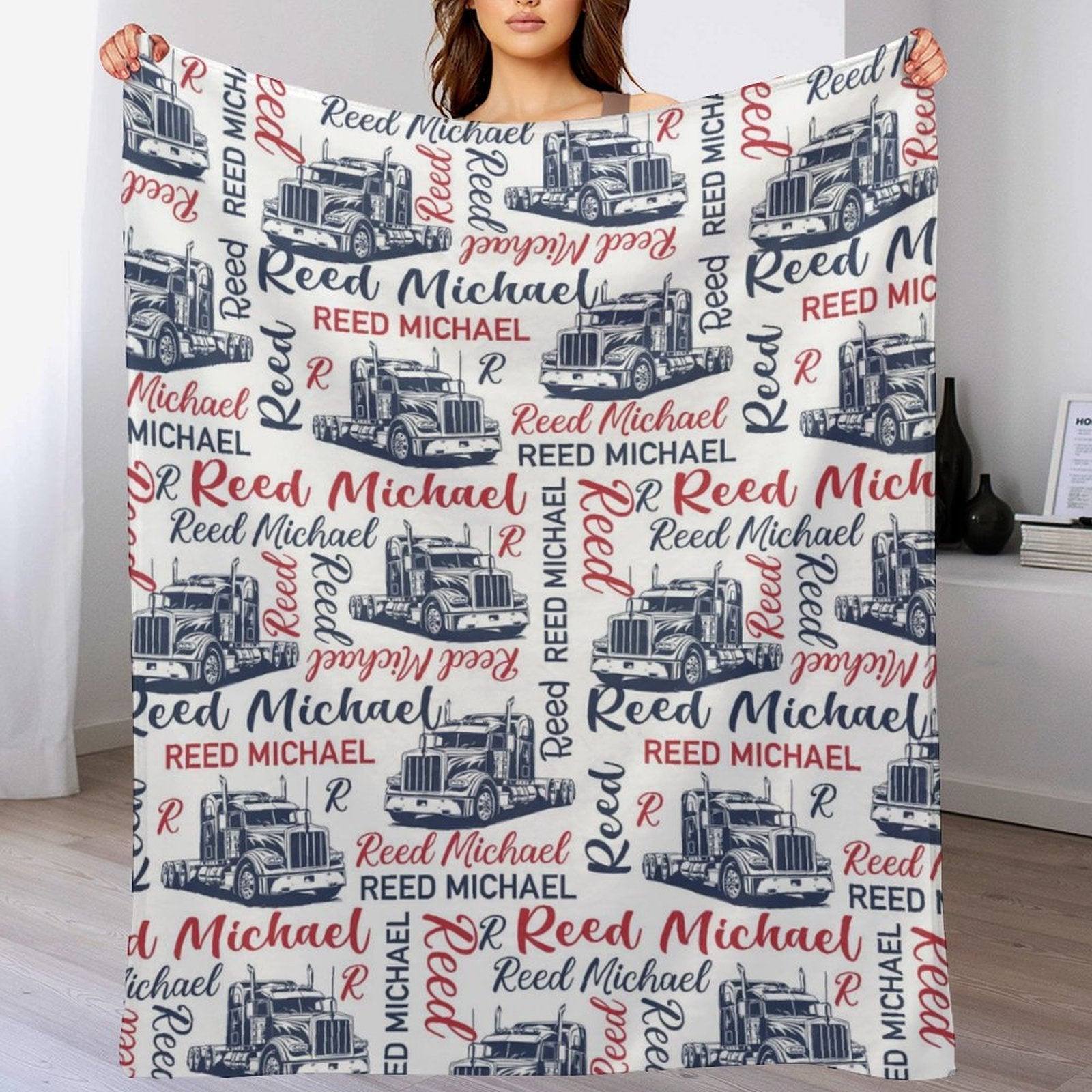 Free shipping✈️Personalized Semi Truck Baby Boy Blanket, Trucker Name Blanket - OLESA