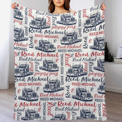 Free shipping✈️Personalized Semi Truck Baby Boy Blanket, Trucker Name Blanket - OLESA