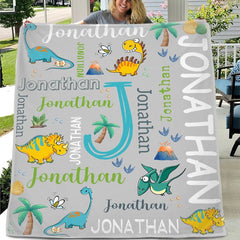 Free Shipping✈️Personalized Watercolor Dinosaur Blanket - OLESA