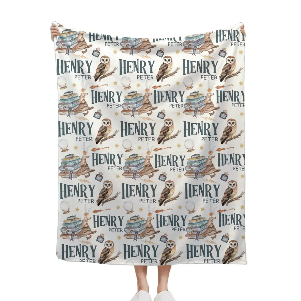 Free shipping✈️Personalized Wizard Owl Magic Book Custom Baby Name Blanket - OLESA