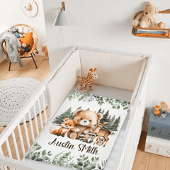 Free shipping✈️Personalized Woodland Animal Name Baby Blanket for Boys - OLESA