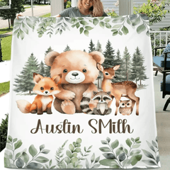 Free shipping✈️Personalized Woodland Animal Name Baby Blanket for Boys - OLESA