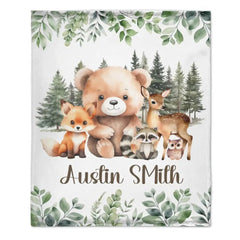 Free shipping✈️Personalized Woodland Animal Name Baby Blanket for Boys - OLESA