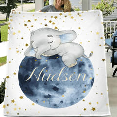 Free Shipping✈️Sleeping Elephant Name Customized Kids Blanket Gift for Boys and Girls - OLESA