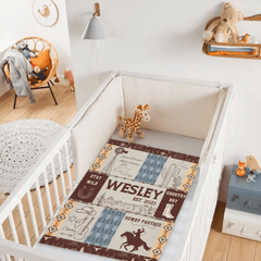 Free shipping✈️Western Kids Name Custom Cowboy Blanket, Customized 1st Birthday Gift - OLESA