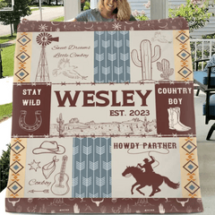 Free shipping✈️Western Kids Name Custom Cowboy Blanket, Customized 1st Birthday Gift - OLESA