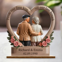 From Our First Kiss Till Our Last Breath - Personalized Name and Date 2 - Layered Wooden Plaque With Flat Stand - OLESA