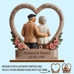 From Our First Kiss Till Our Last Breath - Personalized Name and Date 2 - Layered Wooden Plaque With Flat Stand - OLESA