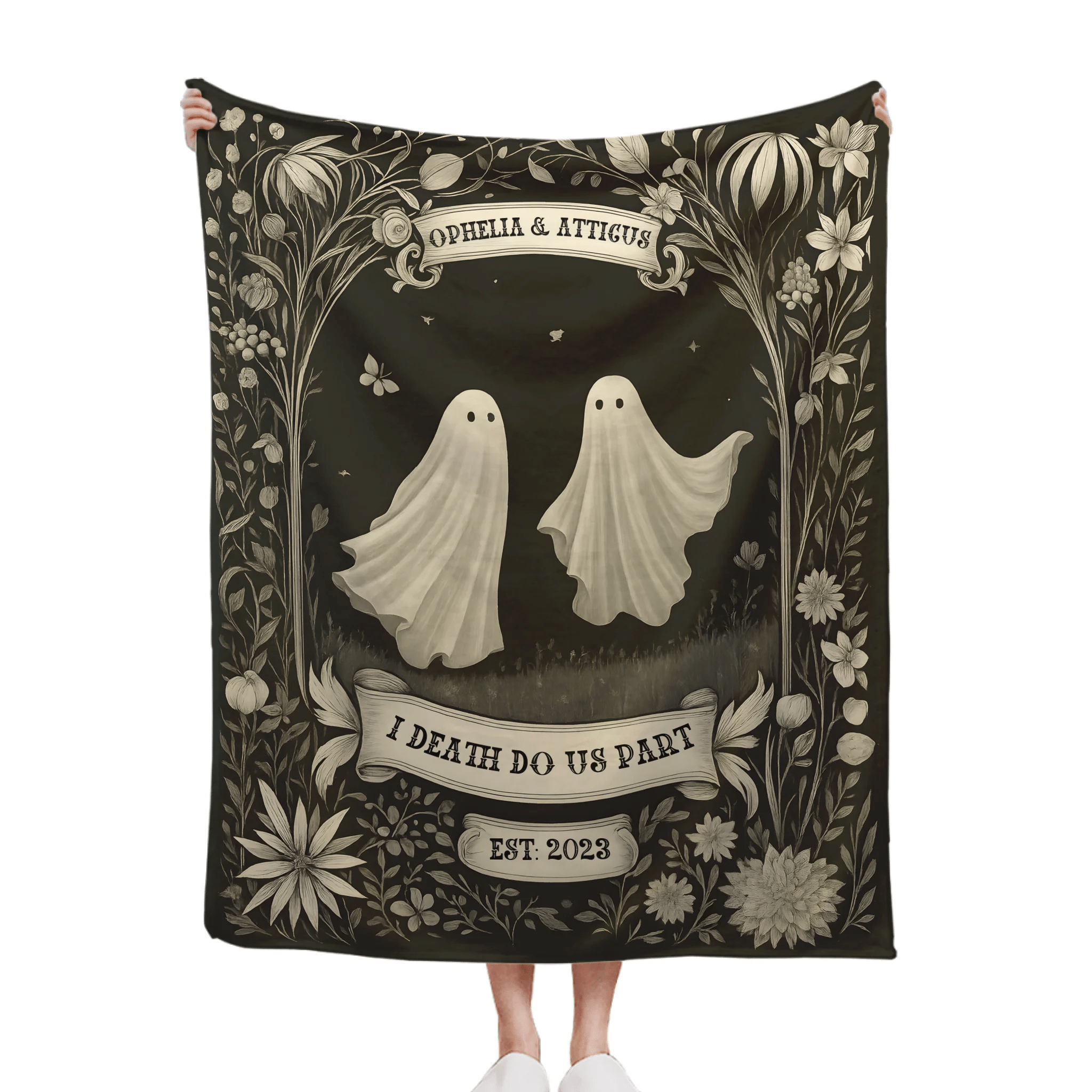 👻Ghost Couple 'Till Death Do Us Part' - Personalized Blanket - Spooky Halloween Gifts/Anniversary Gifts - OLESA