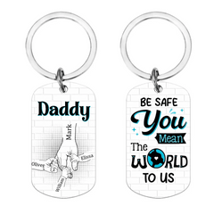 Gift For Dad - Be Safe Kids Holding Hands Stainless Steel Keychain - OLESA