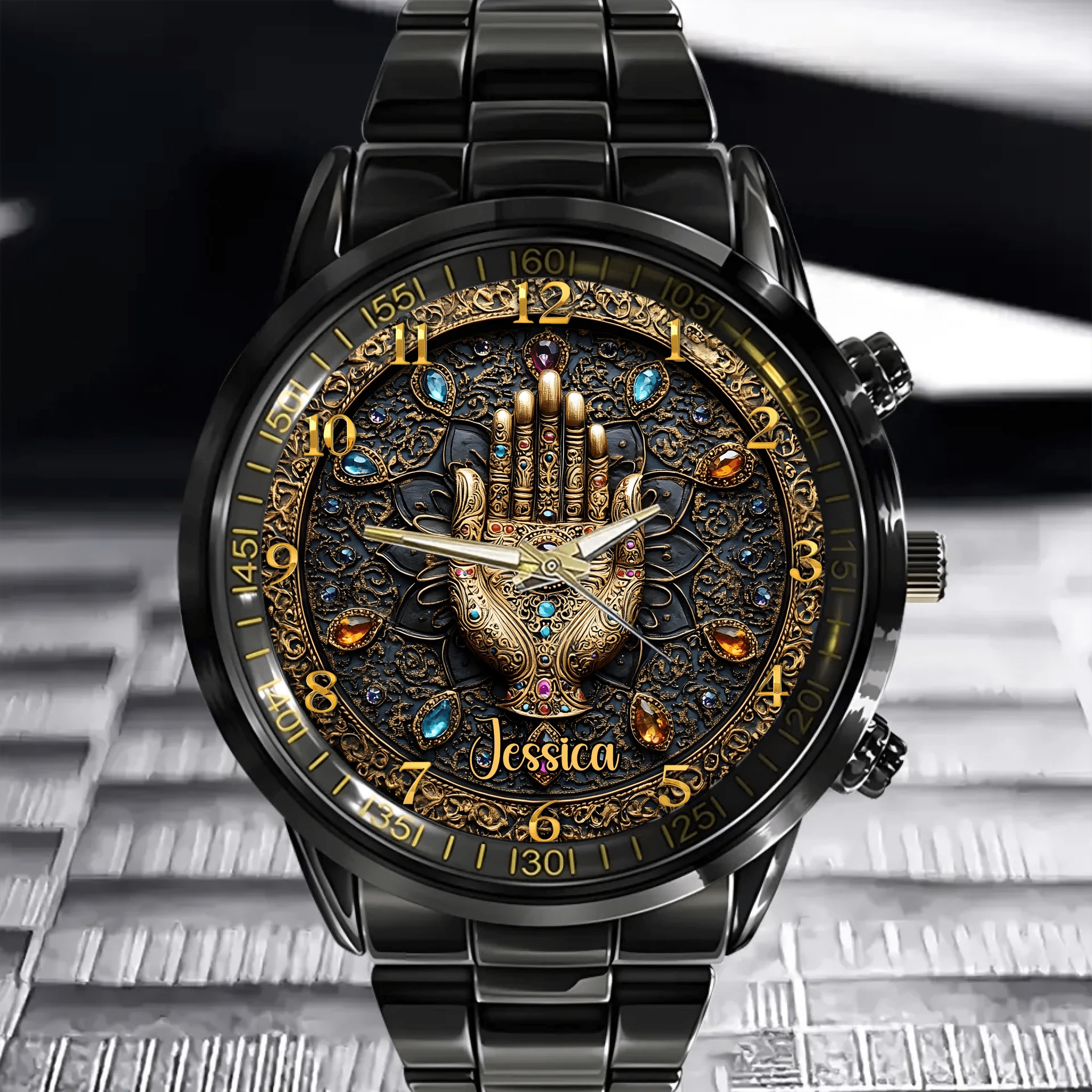 Gold Agate Customized Watch - Personalized Name - Demonstrate Noble - OLESA