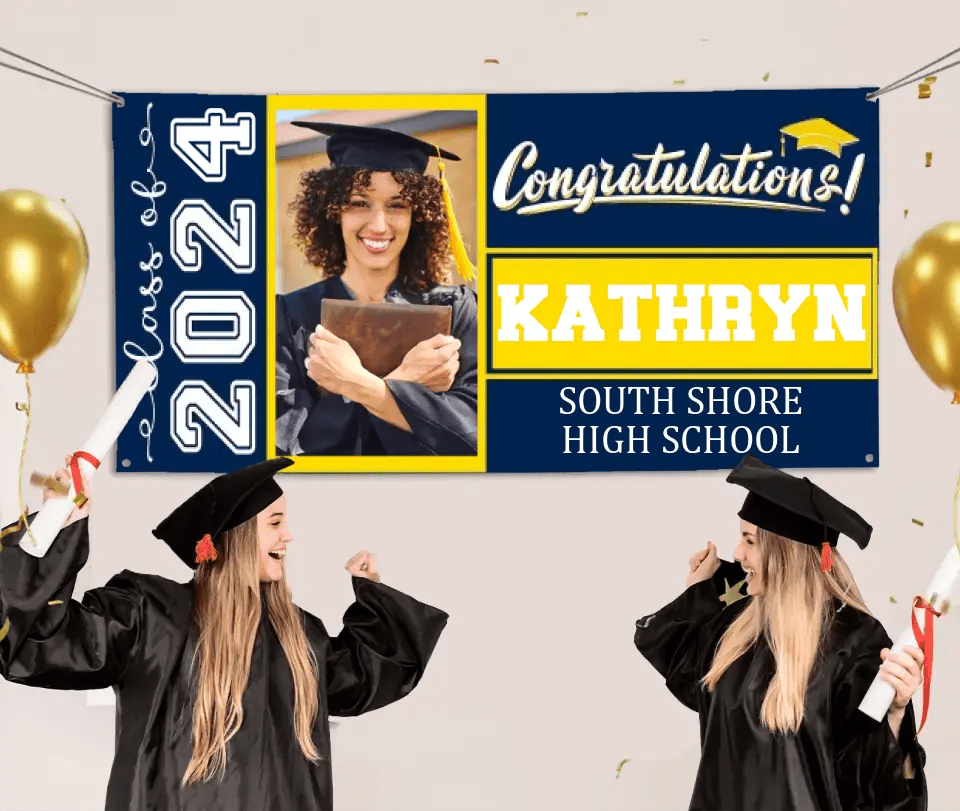 Graduation Banner 2024 Personalized - Your Own School Colors, Message - OLESA
