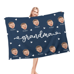 Grandma Custom Kid Face - Personalized Photo Wearable Blanket - OLESA