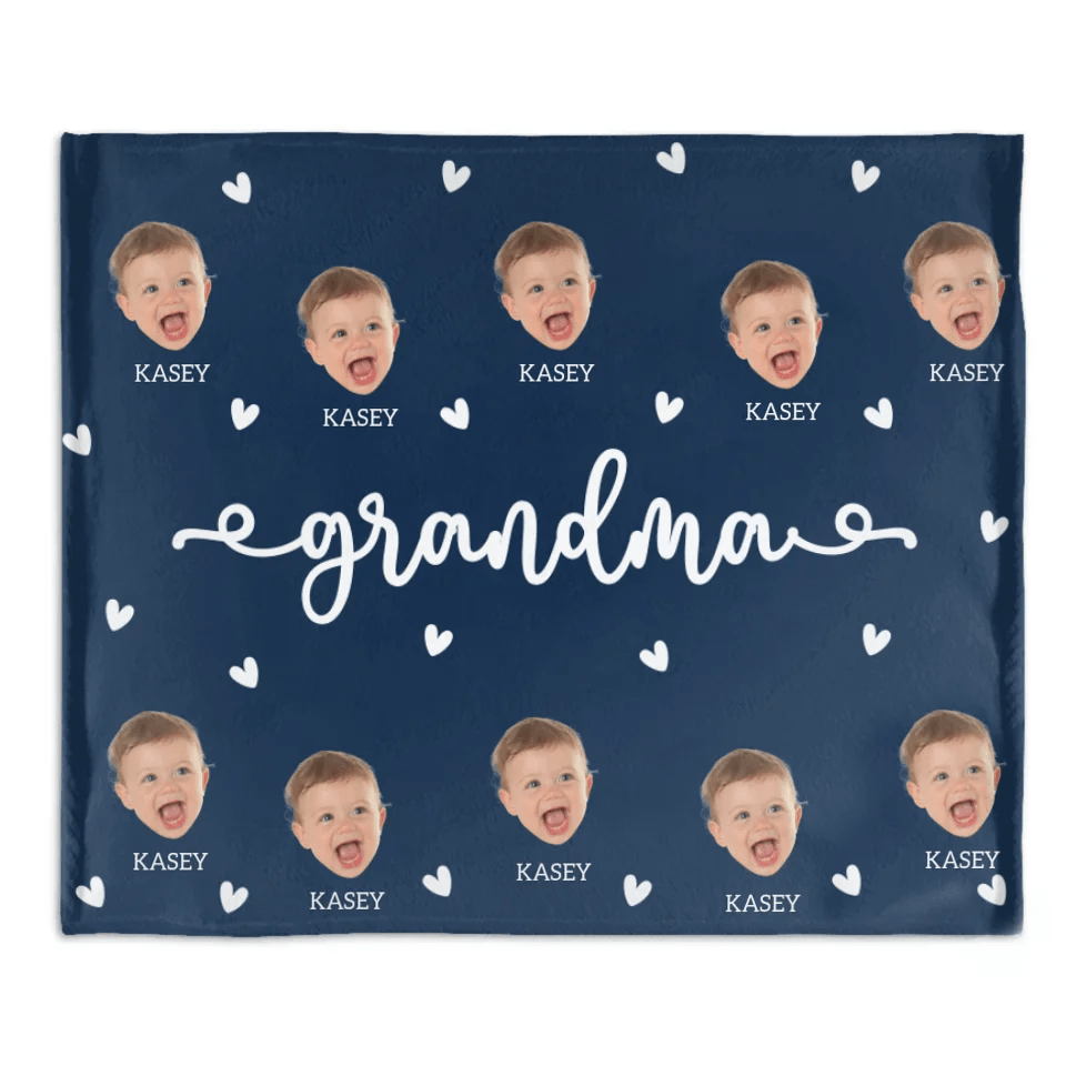 Grandma Custom Kid Face - Personalized Photo Wearable Blanket - OLESA