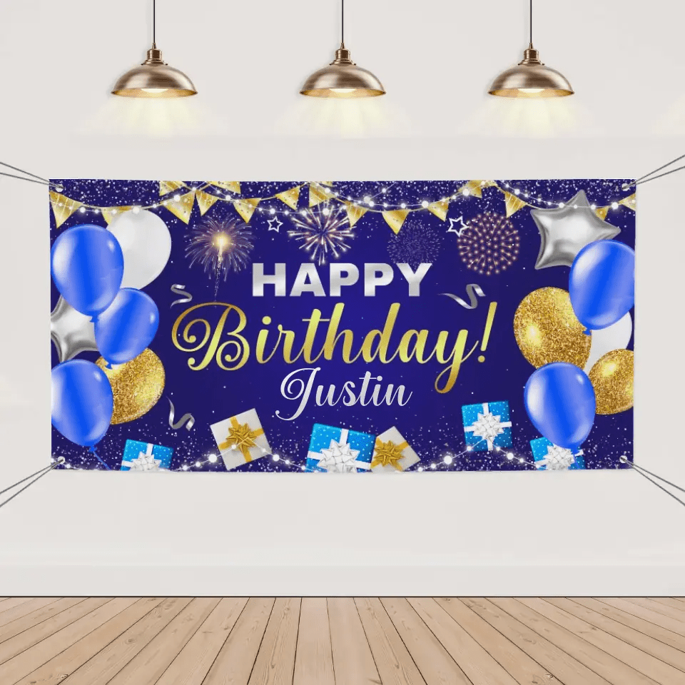 Happy Birthday Backdrop Banner - Personalised Party Banner - Gift For Birthday Person - OLESA
