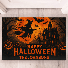 Happy Halloween Witch And Bats Customized Floor Mat - Personalized Name Door Mat - Halloween Party - OLESA