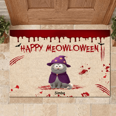 Happy Meowloween Spooky Annoying Cats Customized Doormat - Personalized Cats and Names Mat - Gift for Home, Family, Cat Owners - OLESA