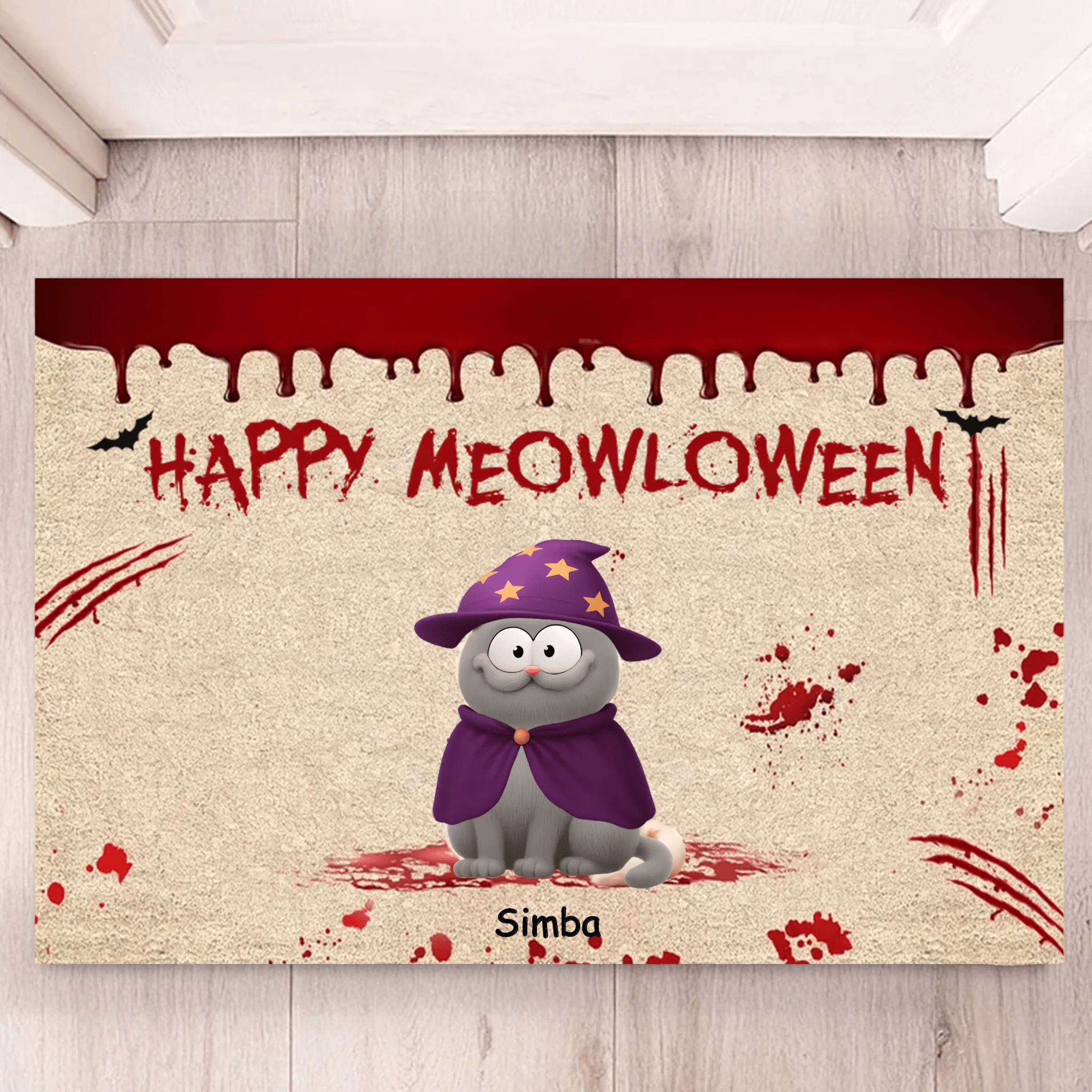 Happy Meowloween Spooky Annoying Cats Customized Doormat - Personalized Cats and Names Mat - Gift for Home, Family, Cat Owners - OLESA
