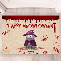 Happy Meowloween Spooky Annoying Cats Customized Doormat - Personalized Cats and Names Mat - Gift for Home, Family, Cat Owners - OLESA