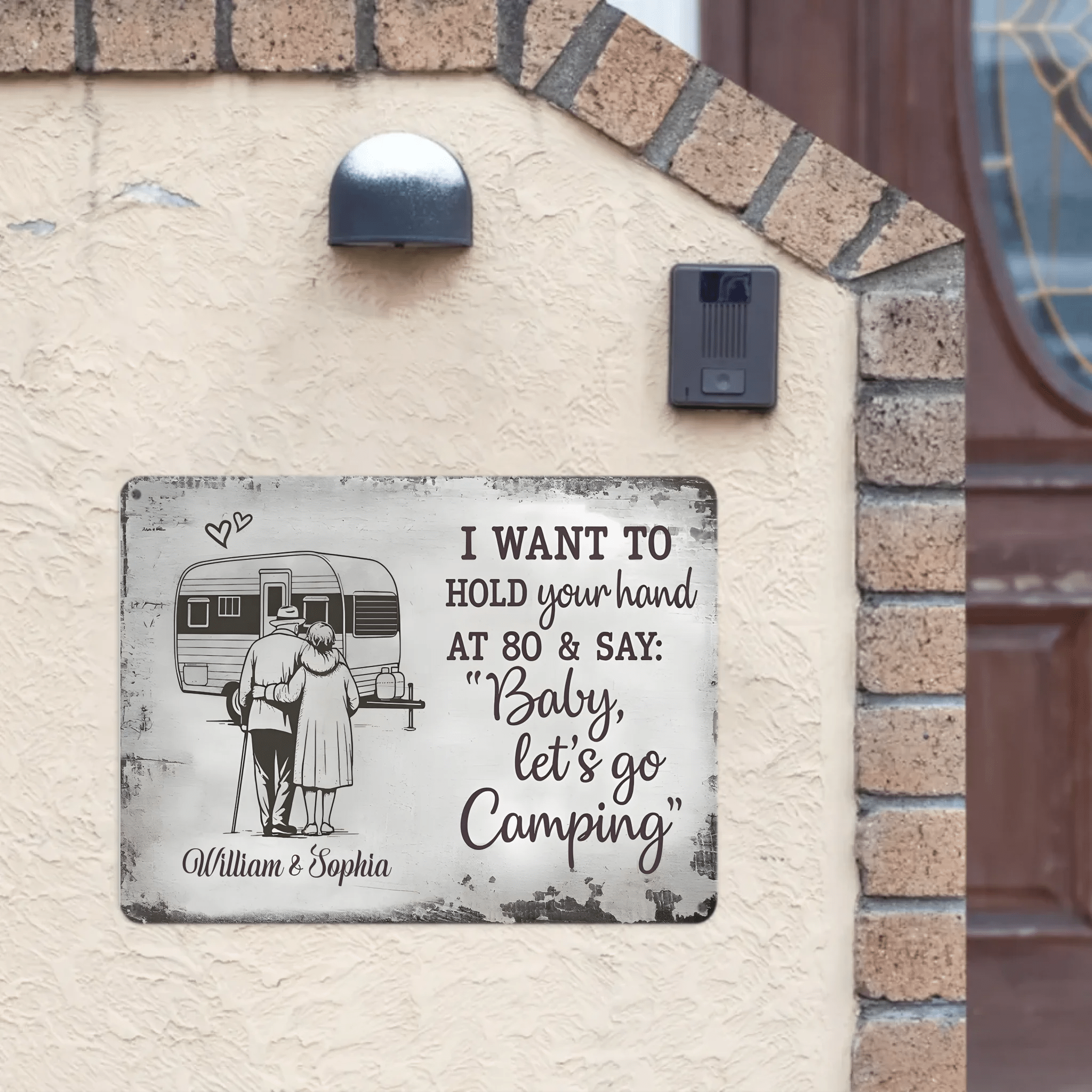 Hold Your Hand at 80 And Say Let's Go Camping Customized Painting - Personalized Metal Sign - Memorial Day Gift - OLESA