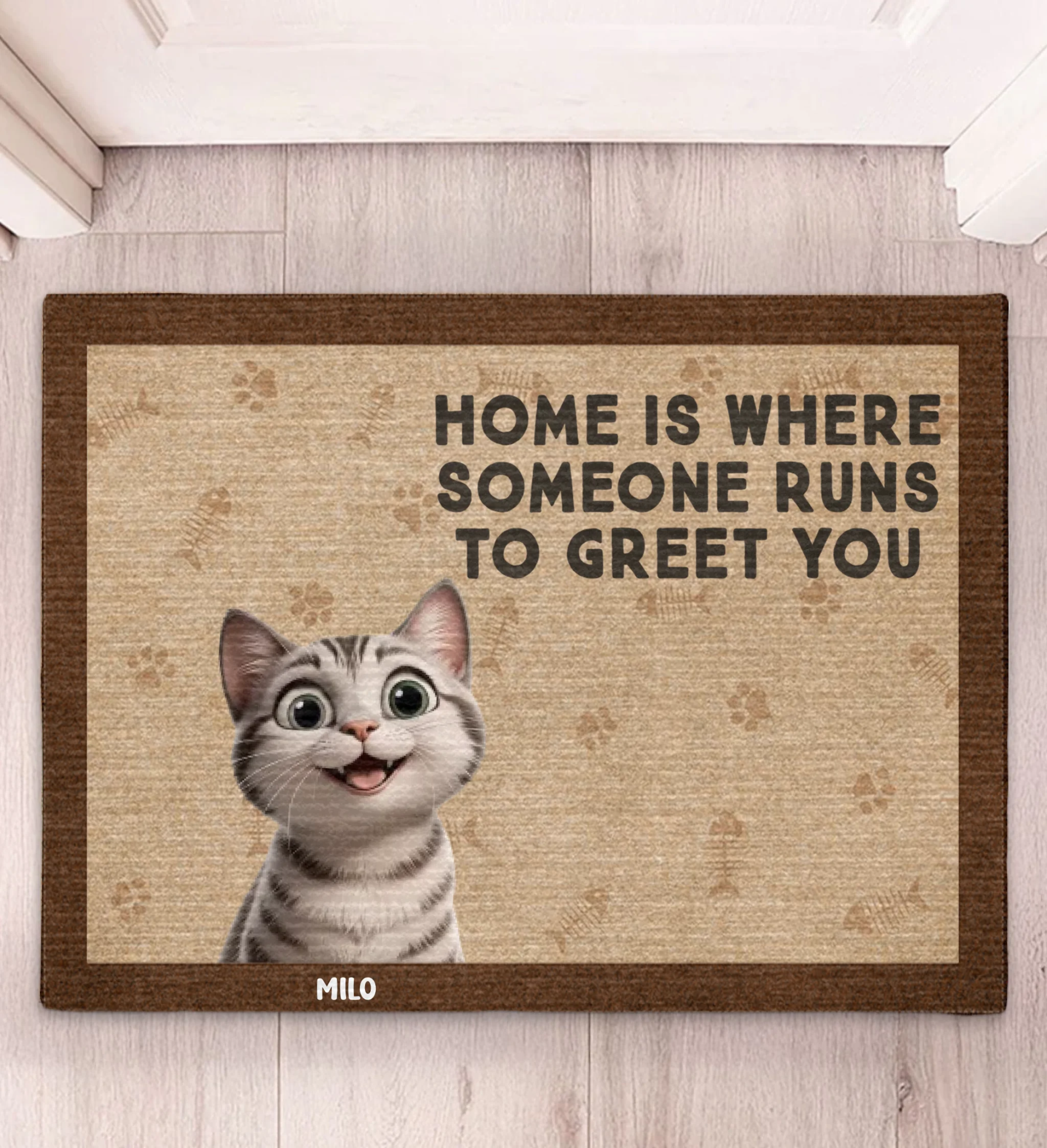 Home Is Where Someone Runs To Greet You Customized Doormat - Personalized Pets and Name - OLESA