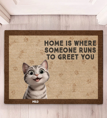 Home Is Where Someone Runs To Greet You Customized Doormat - Personalized Pets and Name - OLESA