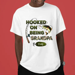 Hooked On Being Grandpa Fishing Camouflage Personalized Shirt - Father's Day, Gift For Dad, Grandpa, Husband - OLESA